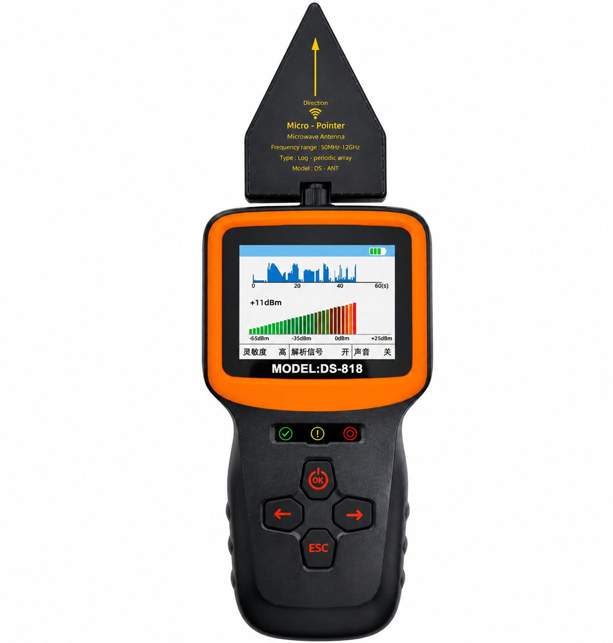 📡 Detector Portátil de Señales RF Profesional – Analizador de Frecuencias Inalámbricas con Pantalla LCD