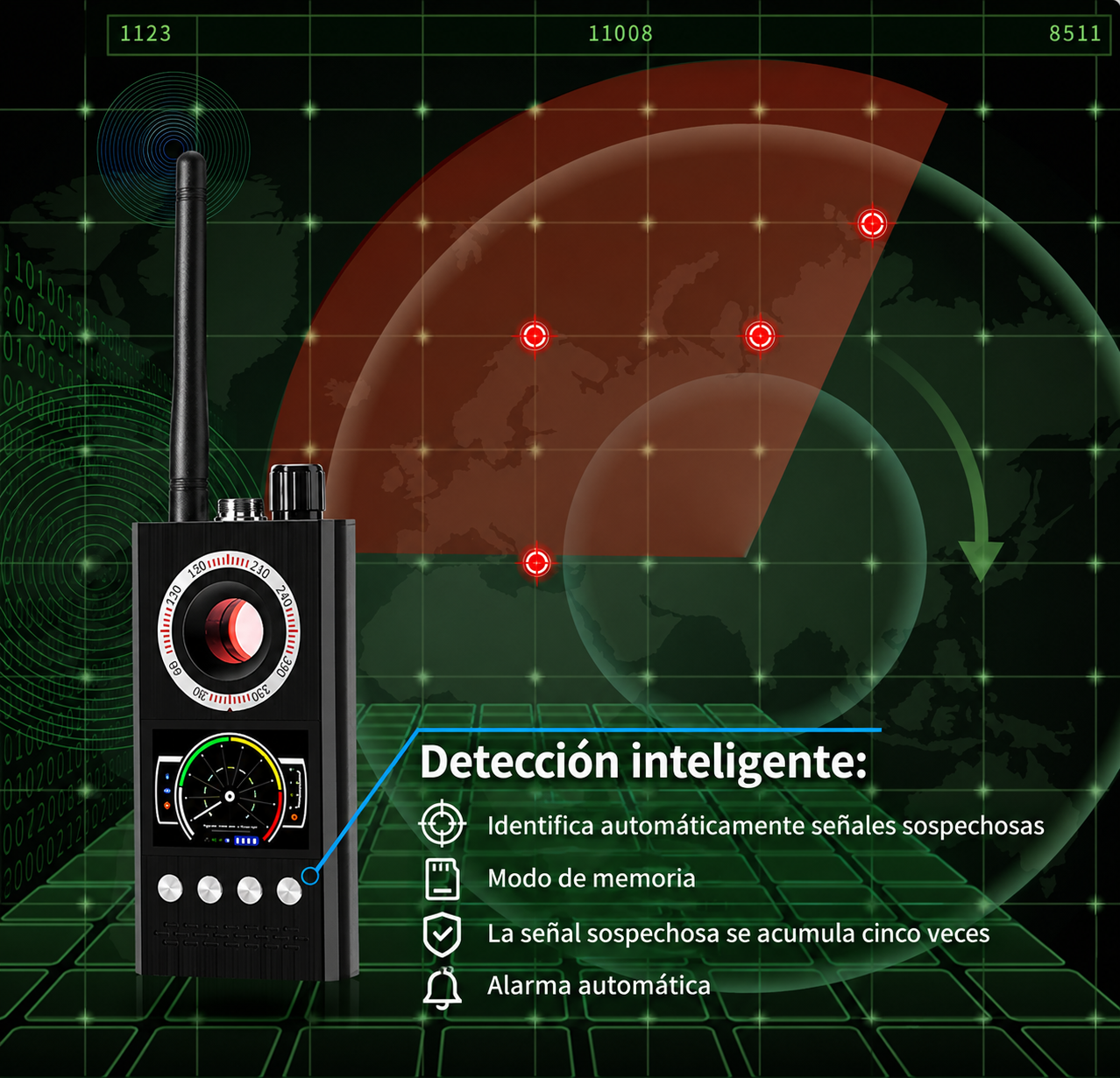 Detector Antiespía K68 con Pantalla LED – Detector de Cámaras Ocultas, GPS y Señales RF