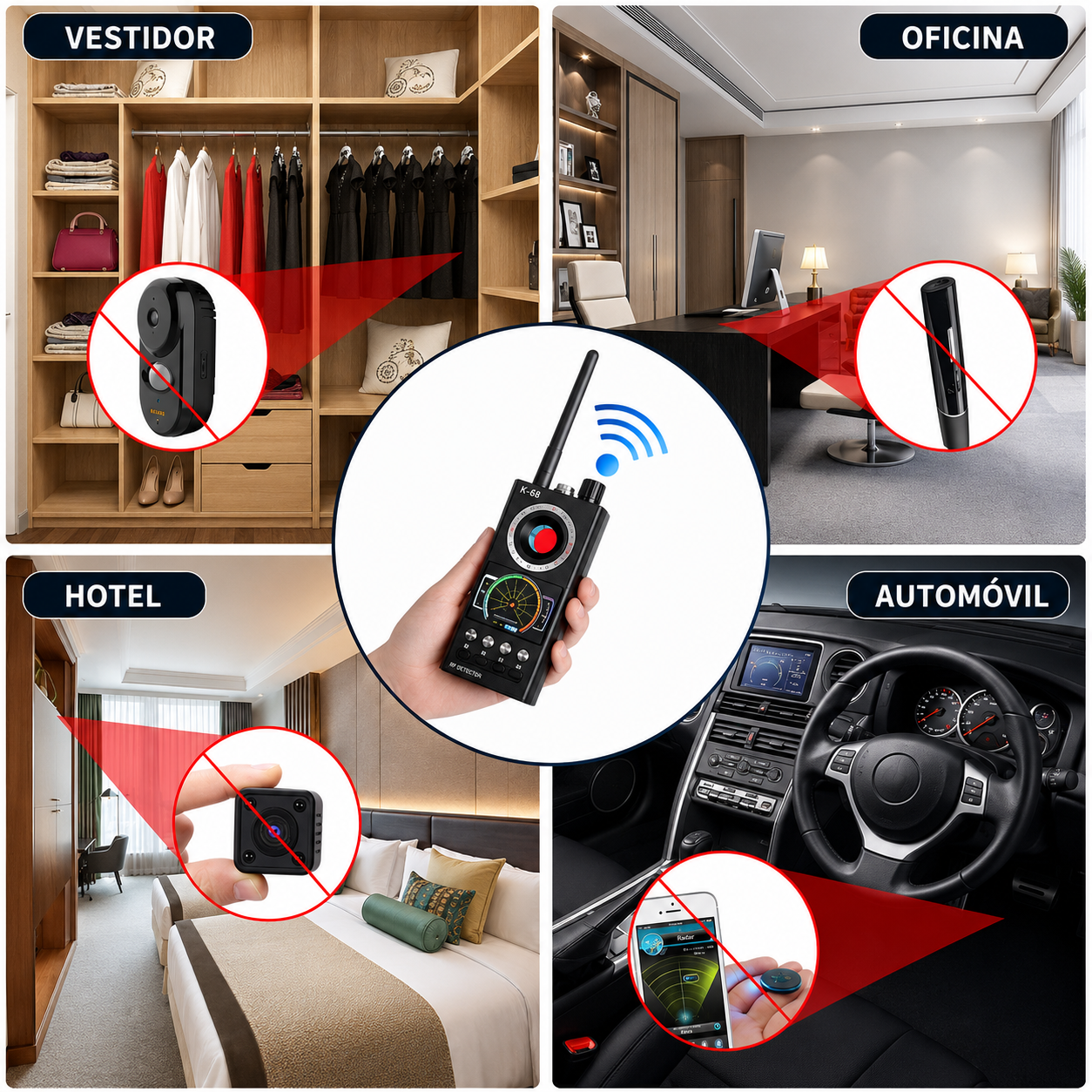 Detector Antiespía K68 con Pantalla LED – Detector de Cámaras Ocultas, GPS y Señales RF