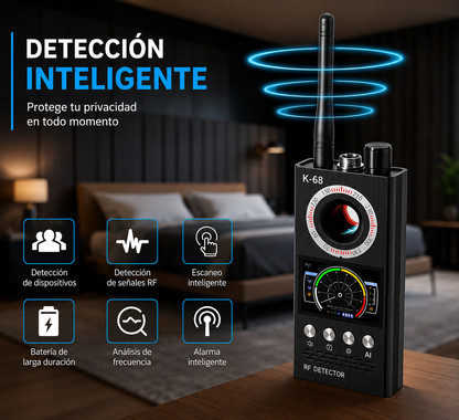 Detector Antiespía K68 con Pantalla LED – Detector de Cámaras Ocultas, GPS y Señales RF